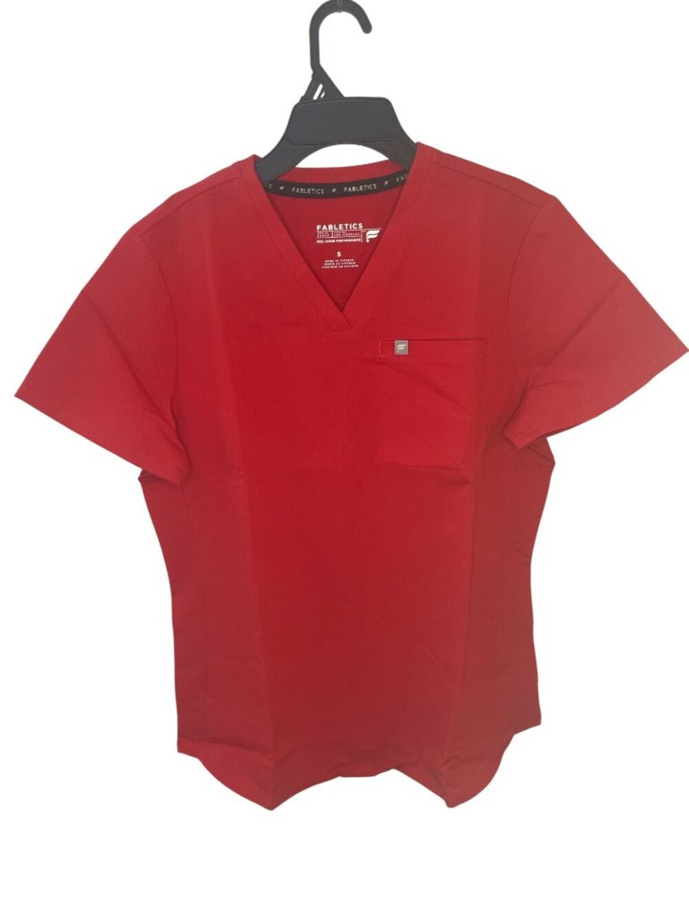 Fabletics Vital Scrub Top Goji Red V-Neck Short Sleeve Lightweight Wmns Sz S NEW
